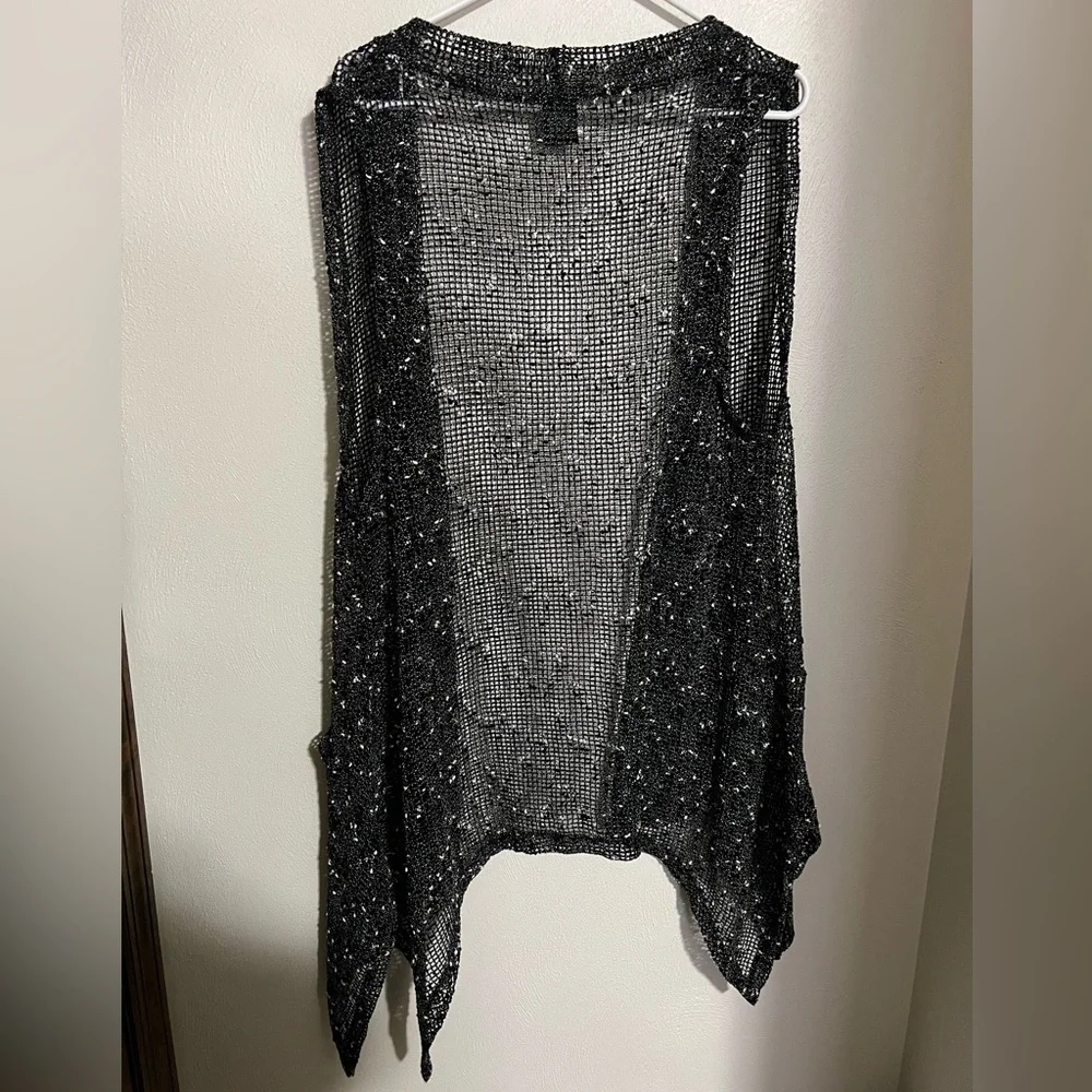 KATIE TODD Classic Open Weave Sleeveless Cardigan Black White Women's‎ Size S/M
